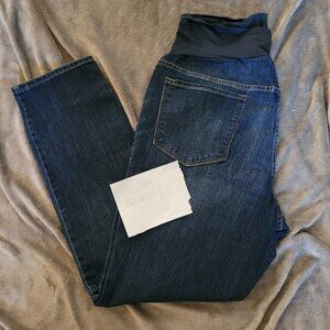 (MATERNITY E) - Women's Maternity Skinny Jeans with Black Belly Band